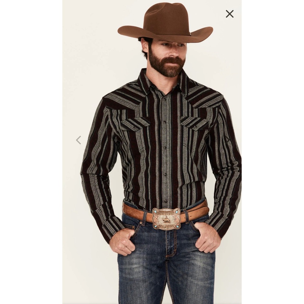Cody James Mens Western Snap Shirt Burgundy Black Stripe Medium CASPIAN SERAPE‎